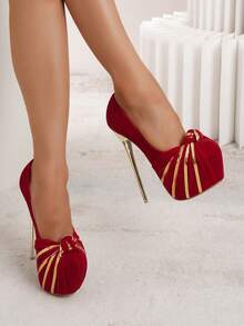 Sweet And Sexy Bowknot Decoration Thin High Heels Waterproof Platform Women'S Shoes - Red - View 2