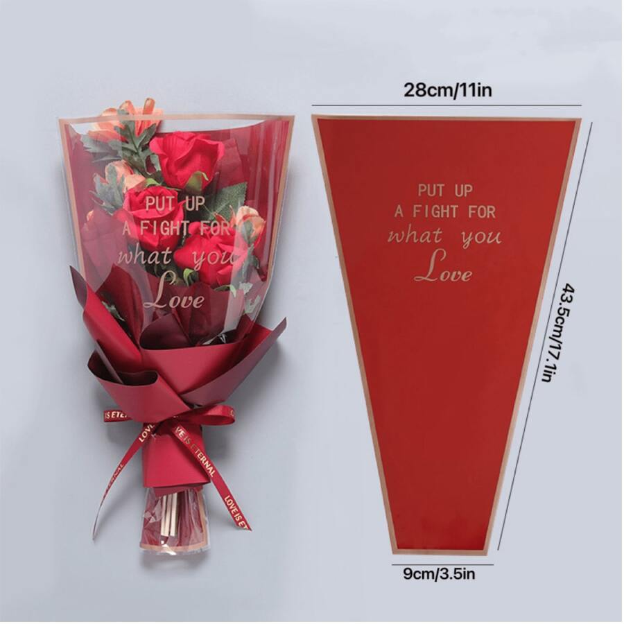 10 件花卉人造花包装纸和透明包装袋，适合母亲节、情人节、最佳朋友礼物、派对装饰、情人节返校礼物 - 紅色 - 查看 1