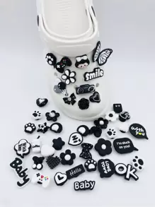 30pcs Cartoon Resin Black & White Butterfly And Flower Random Pattern Holes Shoes Decor Accessories Set (Random Design, 7-Hole Buckle) - Multicolor - View 4