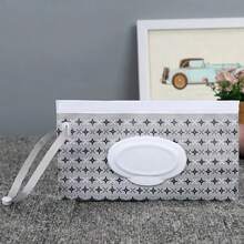 1pc Portable Tissue Holder, Refillable Plastic Wet Wipe Bag, Tissue Pouch For Travel, Wet Wipe Case, Wipe Dispenser With Lid, Bathroom Accessories - Gray Pattern - View 8