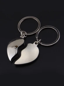 2pcs/Set Heart Shaped Couple Keychain, Men'S And Women'S Key Pendant, Metal Bag Pendant Decoration - Silver - View 1