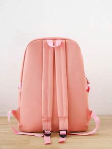 5 件裝帶熊頭卡哇伊背包套裝,格子圖案書包帶手提包和斜挎包和鉛筆盒和抽繩錢包格子圖案背包套裝,學院風書包帶手提包和斜挎包和鉛筆盒 - 粉色 - 查看 3