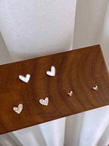3pcs/Set Simple Heart & Rhinestone Stud Earrings For Women Valentines
