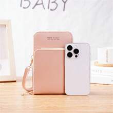 1個時尚的女性雙拉鍊錢包小型斜挎包純色公事包肩背深色手機袋中長款手機袋長錢包卡袋卡片組錢包錢夾,情人節禮物 - 粉色 - 查看 6