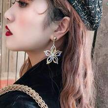 1 對花卉水鑽耳環時尚浪漫宣言吊墜耳環歐美風格 - 金色 - 查看 11