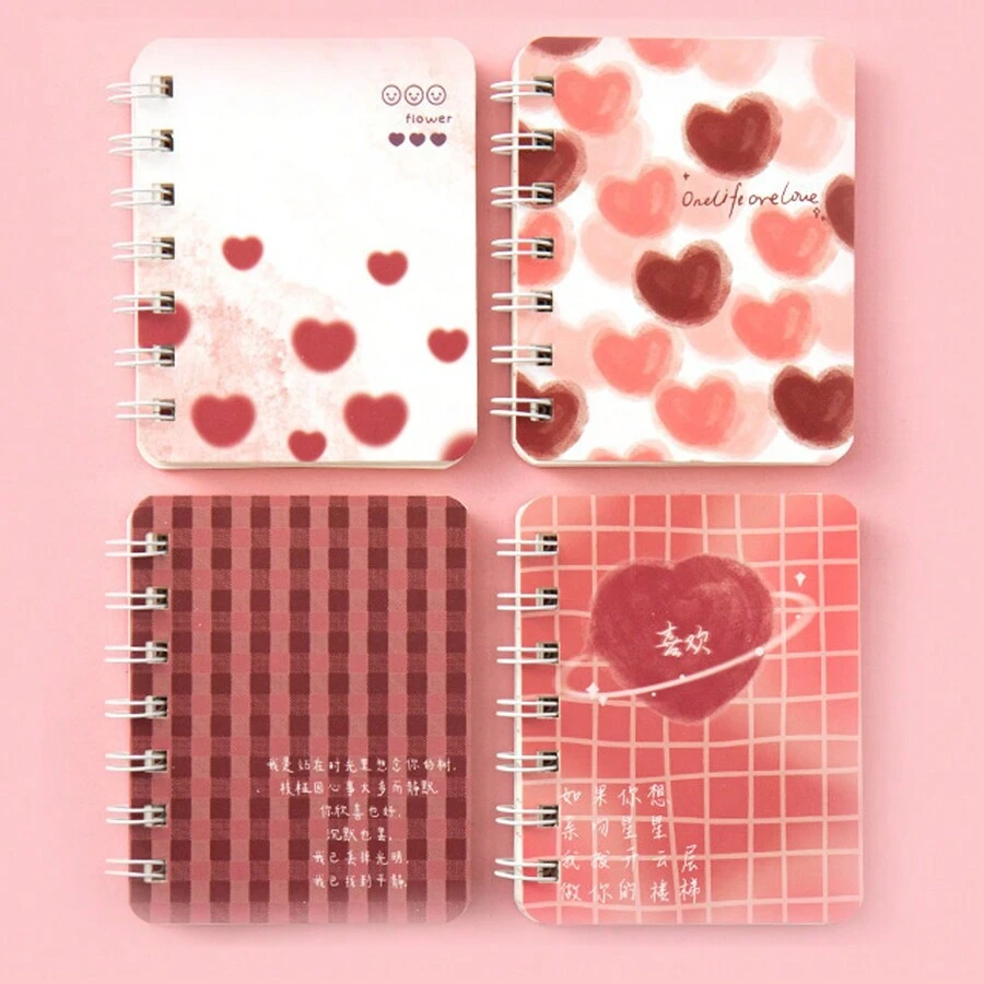 1pc Randomly Sent Cartoon A7 Lined Notebook, Portable Mini Pocket Memo Pad For Students, Vocabulary Book, Coil Bound - Multicolor - View 1