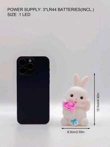 1入pc Led發光兔形密集玫瑰裝飾睡床燈,適合女孩使用的床頭桌面裝飾照明,氛圍燈 - 紅色 - 查看 3