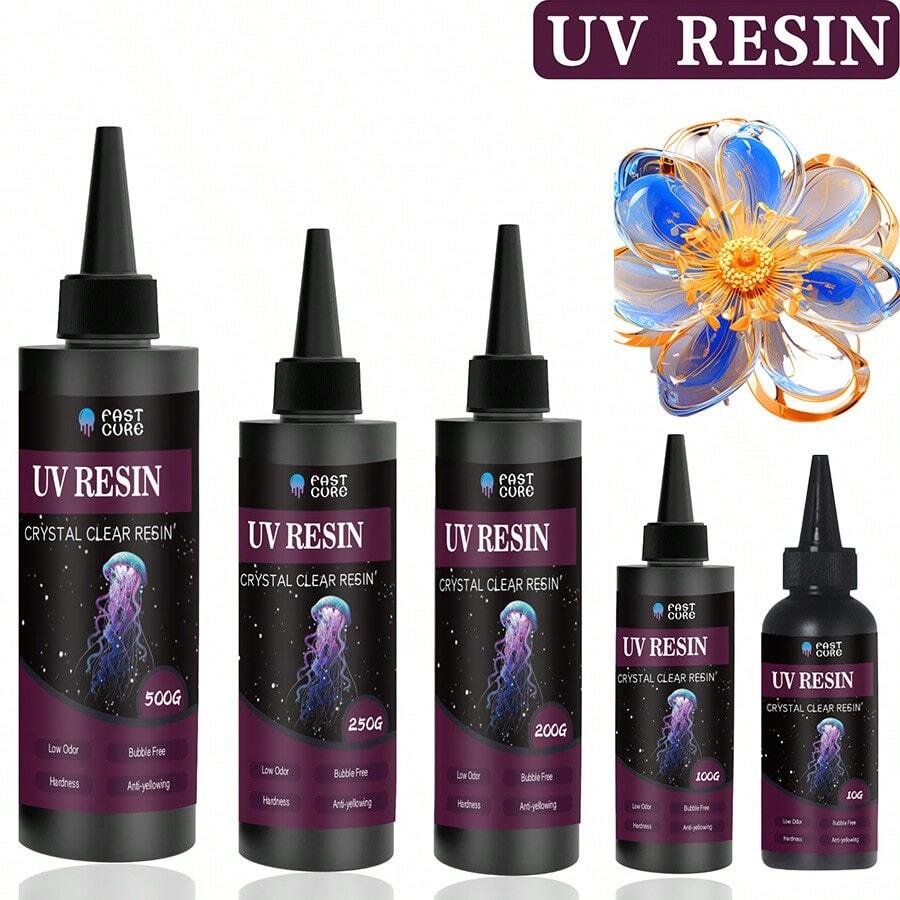 60g升級版uv樹脂膠,超低氣味uv環氧樹脂膠,晶瑩剔透樹脂套件,硬質透明黏合劑太陽能固化,因太陽光照射可用於製作珠寶,uv樹脂diy工藝裝飾套件 - 60g - 查看 1