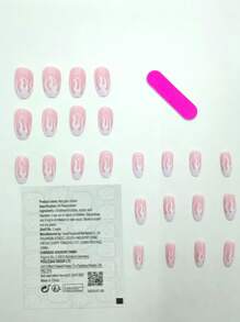 24入組白色棺材形狀火焰法式假指甲，短長度，適合學生和女性在日常、派對和跳舞場合佩戴，附有指甲膠貼式指甲美甲工具