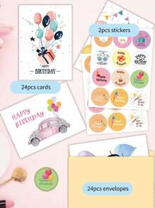 WholeNight 50 件生日套裝,包括 24 張卡片、24 個信封和 2 個貼紙,多種款式,隨機混合風格,四季通用,適合寶寶紀念日、生日、感謝卡 - 彩色 - 查看 2