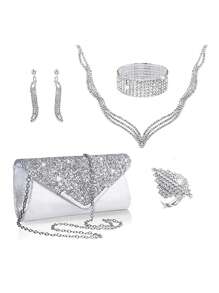 Damski Stylowy Cyrkonie Udekorowany Torba wieczorowa , Kopertówka Komplety Biżuterii Z Pełna cyrkonia Pazur Łańcuch , Frędzle Bransoletki , Kolczyki , Naszyjnik choker , I Pierścień Na imprezę
