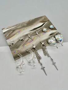 6pairs Fashionable Personalized Metallic Earrings Set - Multicolor - View 2