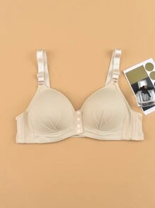 Front Closure Wireless Push-Up Side Gathering Anti-Sagging Thin Bra For Women - Apricot - View 1
