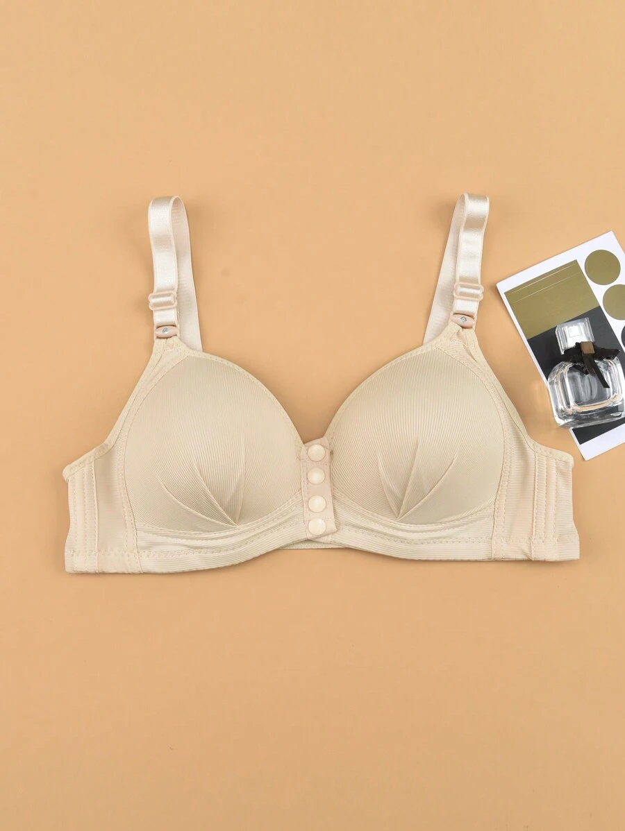 Front Closure Wireless Push-Up Side Gathering Anti-Sagging Thin Bra For Women - Apricot - View 1