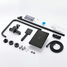 Columna Ducha, Auralum Columna Ducha Negra Altura Regulable 90-124cm, Columna de Ducha con Alcachofa de Ducha Cuadrado para Baño - Negro - Ver 10