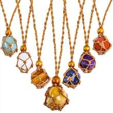 Yanxyad 1入組天然脈輪寶石水晶頸墜石手編頸鏈首飾,男女皆可調節 - 棕色 - 查看 12