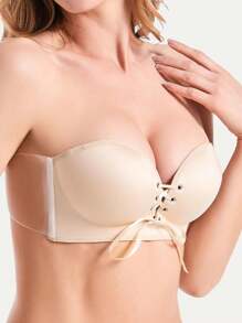 YANDW 女士隐形粘合露肩露背聚拢文胸，带侧翼和无钢圈，适合小胸女性 - 杏色 - 查看 4