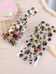 50pcs New Black Paw Printed Candy Packaging Bags Gift Bags Biscuit Wrapping, Opp Pattern Random,Christmas - Multicolor - View 4