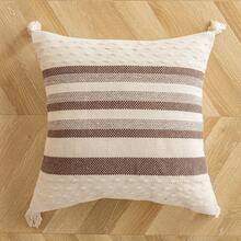1pc Home Decor Polyester Jacquard Pillow Cover In Beige, Suitable For All Seasons - 1 Beige Bottom Horizontal Striped Pillowcase - View 4