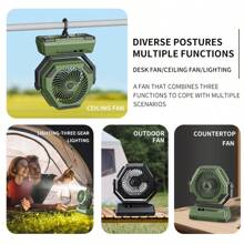 1入組可充電6000mah便攜露營燈扇,露營扇,戶外吊扇,擺動扇,270°搖頭扇,桌扇,具有3档亮度手電筒,3档風速,帶掛鉤和led顯示屏 - Green 270° shaking head fan - 查看 5