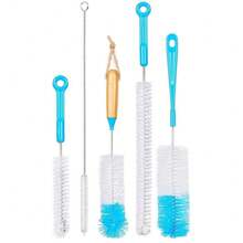 超細纖維奶瓶刷清潔套裝,5 件組奶瓶刷,用於清潔嬰兒奶瓶、水瓶、玻璃杯、醒酒器、燒瓶、花瓶清潔劑、一根吸管清潔刷 - 藍色 - 查看 1