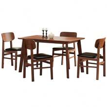 5 Pieces Dining Table Set 1 Dining Table And 4 Chairs Rustic Retro Solid RubberWood Table And Breakfast Upholstered Stools For Home Kitchen Dining Room - màu nâu - Xem 4