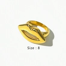 1pc High-End & Extravagant Personalized Lip Shaped Ring In Titanium Steel & 18k Gold For Ladies - Gold - View 9