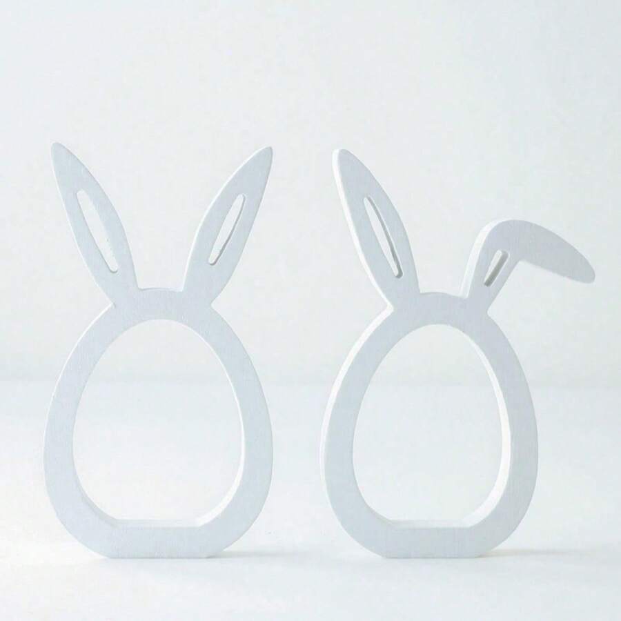 1pc Wooden Easter Bunny Ornament, Cute Rabbit Figurine Decor, European And American Style Home Decoration, White - White - View 1