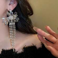 925銀針歐美風水晶耳環一對,流蘇設計,適合女性日常佩戴,珠寶禮物,秋冬季,小批量,奢華,時尚 - 銀色 - 查看 8