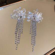 925銀針歐美風水晶耳環一對,流蘇設計,適合女性日常佩戴,珠寶禮物,秋冬季,小批量,奢華,時尚 - 銀色 - 查看 6