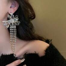 925銀針歐美風水晶耳環一對,流蘇設計,適合女性日常佩戴,珠寶禮物,秋冬季,小批量,奢華,時尚 - 銀色 - 查看 7