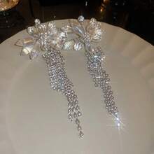 925銀針歐美風水晶耳環一對,流蘇設計,適合女性日常佩戴,珠寶禮物,秋冬季,小批量,奢華,時尚 - 銀色 - 查看 2