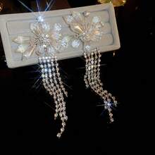 925銀針歐美風水晶耳環一對,流蘇設計,適合女性日常佩戴,珠寶禮物,秋冬季,小批量,奢華,時尚 - 銀色 - 查看 4