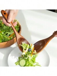 2入組日式木製湯匙和叉子,相思木烹調湯匙,沙拉上菜用的湯匙和叉子,適用於家庭使用 - 薑色 - 查看 4