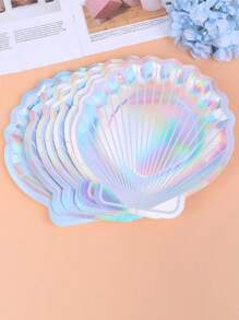 8pcs Disposable Paper Party Plates, Seashell Design, Party Supplies - Silver - View 1