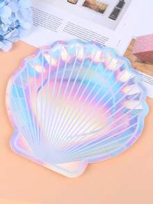 8pcs Disposable Paper Party Plates, Seashell Design, Party Supplies - Silver - View 3