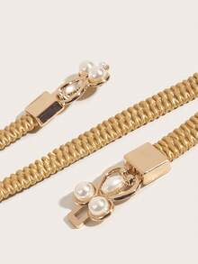 1 件女用金色珍珠扣鬆緊帶,適合洋裝、毛衣裝飾、休閒時尚腰帶,適合日常使用 - 金色 - 查看 3