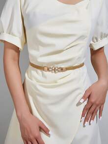 1 件女用金色珍珠扣鬆緊帶,適合洋裝、毛衣裝飾、休閒時尚腰帶,適合日常使用 - 金色 - 查看 4