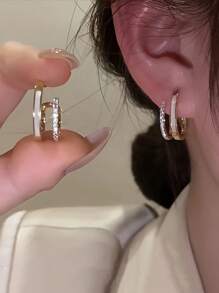 1對微鑲鋯石垂直滴油簡約女款耳環 - 金色 - 查看 1