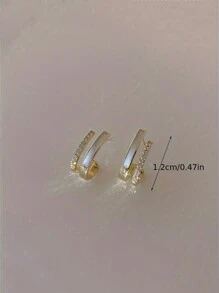 1對微鑲鋯石垂直滴油簡約女款耳環 - 金色 - 查看 3
