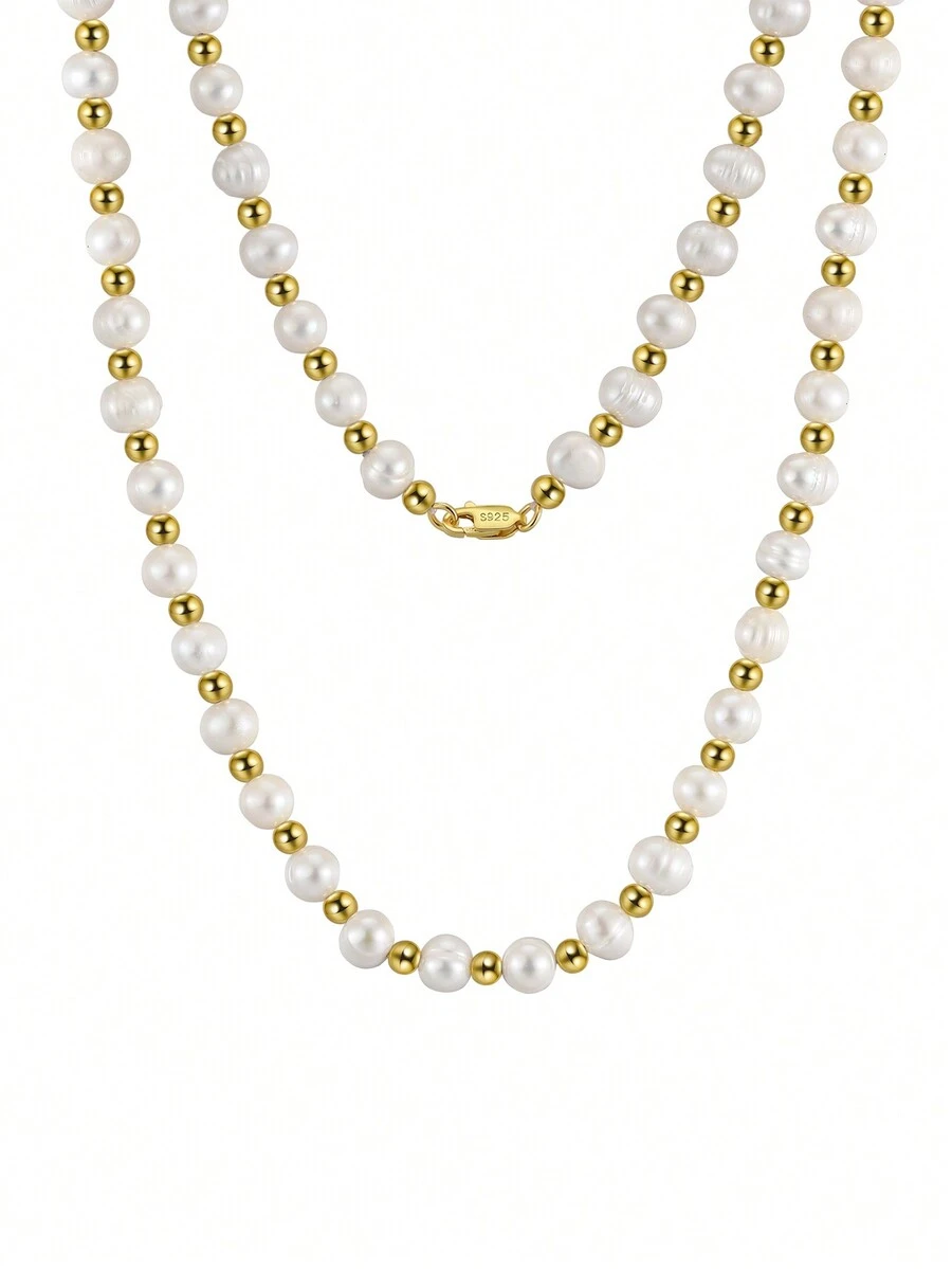 1 cái Nam Dây chuyền Thành thật 925 sterling bạc Với 6-7mm Có giáo dục Nước mát Trân châu Dây chuyền Cho nam giới Thanh lịch Trân châu Hạt Dây chuyền Nam Đồ trang sức Qủa tặng Hằng ngày Mặc Tiệc sinh nhật Ngày đêm Đồ trang sức - Vàng - Xem 1