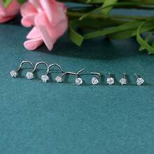 9pcs/Set Stainless Steel Ear Studs, Earrings, Nose Pins (Hoop, Bone Stud, L, Screw) For Body Piercing - White - View 2