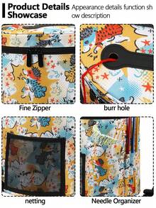 1入組印花圖案創意織品收納袋，多種款式可選，聚酯纖維製作的筒形袋，適用於儲存製作工具、家居日常用品、聖誕節和復活節的空收納袋 - 彩色 - 查看 3