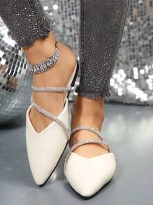 Frühling Herbst Damenmode Vielseitige Flache Schuhe Mit Spitzem Zeh, Halbbedeckung, Elegant, Zum Hineinschlüpfen Und Komfortabel - Beige - Übersicht 5