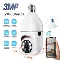 Bombilla Inteligente E27 con Cámara WiFi 2.4G, Visión Nocturna, Audio Bidireccional, Lente Gran Angular, Video en Tiempo Real, Monitoreo Remoto y Compatibilidad con Asistente de Voz, no Incluye Tarjeta SD, Almacenamiento en la Nube con Carga Adicional - Blanco - Ver 2