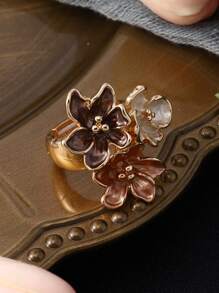 SophiaXuan 1 件波西米亚风格弹性环氧树脂和锌合金戒指，带彩色几何花朵设计，适合女性作为周年纪念、生日礼物情人节、妈妈、母亲、母亲节、礼物 - 花 - 查看 5