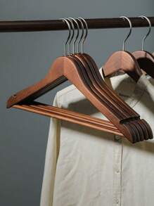 1pc, 5pcs, Solid Wood Hangers Household Hanging Clothes Wide Strap Wooden Non-Trace Anti-Slip Anti-Shoulder Corner Wardrobe Clothing Store Clothes Brace - Coffee Brown - View 10