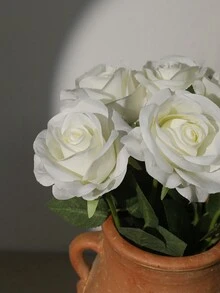 5入組人造白色玫瑰花束 - 白色 - 查看 2