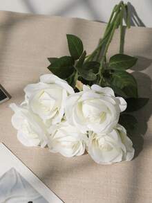 5入組人造白色玫瑰花束 - 白色 - 查看 4