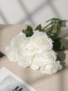 5入組人造白色玫瑰花束 - 白色 - 查看 3